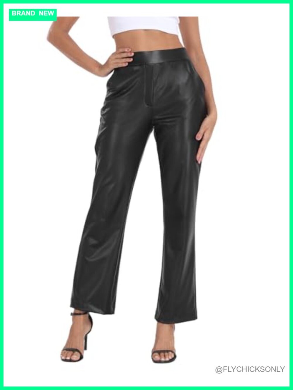 Faux Leather Kick Flare Pants High Waisted with Pockets